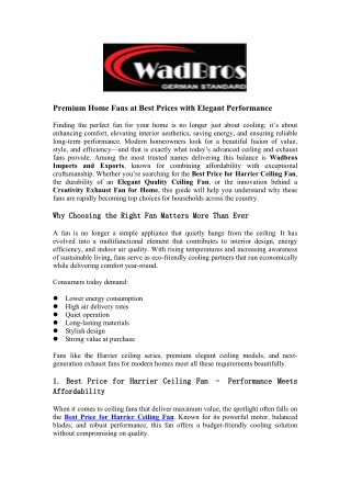 Premium Home Fans at Best Prices with Elegant Performance