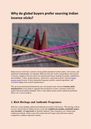 Why do global buyers prefer sourcing Indian incense sticks?