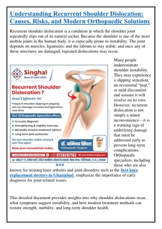 Understanding Recurrent Shoulder Dislocation: Causes, Risks.