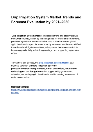 Drip Irrigation System Market Trends and Forecast Evaluation by 2021–2030
