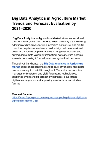 Big Data Analytics in Agriculture Market Trends and Forecast Evaluation by 2021–2030