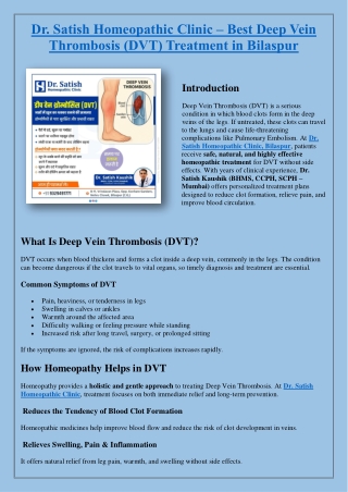 Dr. Satish Homeopathic Clinic – Best Deep Vein Thrombosis (DVT) Treatment in Bilaspur
