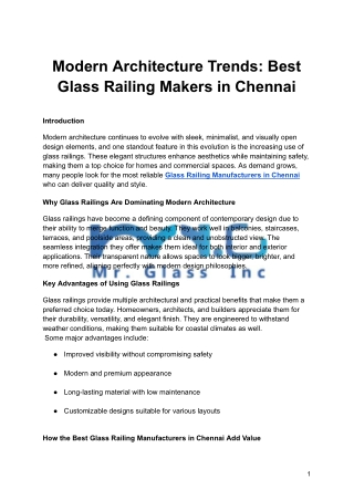 Modern Architecture Trends: Best Glass Railing Makers in Chennai