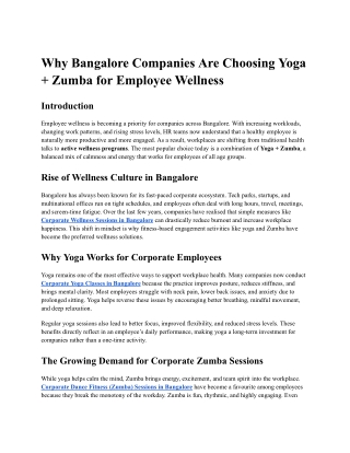 Why Bangalore Companies Are Choosing Yoga   Zumba for Employee Wellness