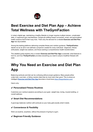 Best Exercise and Diet Plan App – Achieve Total Wellness with TheGymFaction