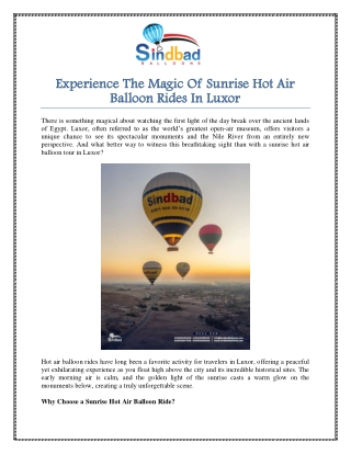Experience The Magic Of Sunrise Hot Air Balloon Rides In Luxor