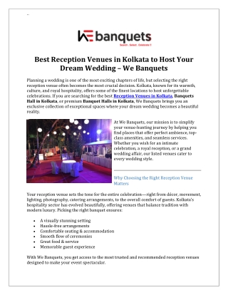 Best Reception Venues in Kolkata to Host Your Dream Wedding – We Banquets