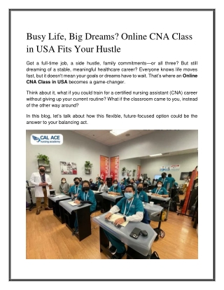 Best Online CNA Class in USA – Start Your Certification Today
