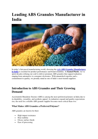 Leading ABS Granules Manufacturer in India