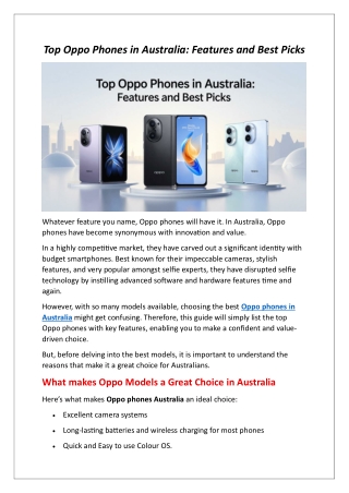 Top Oppo Phones in Australia Features and Best Picks