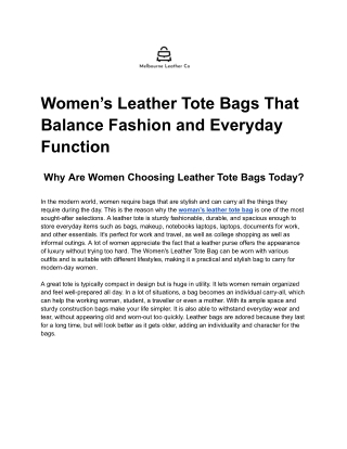 Women’s Leather Tote Bags: Style Meets Everyday Function