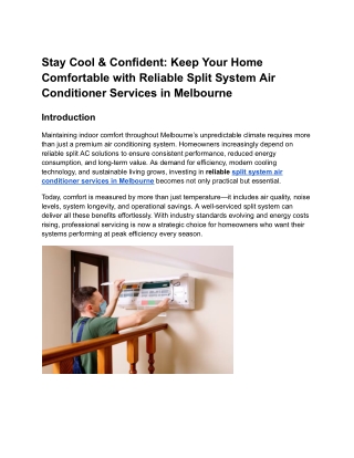 Reliable Split System Air Conditioner Services in Melbourne