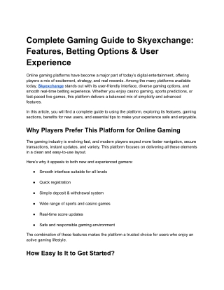 Complete Gaming Guide to Skyexchange: Features, Betting Options & User Experienc