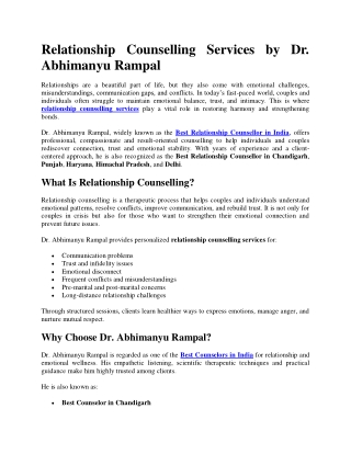 Relationship Counselling Services by Dr. Abhimanyu Rampal