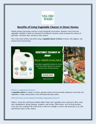 Benefits of Using Vegetable Cleaner in Oman Homes