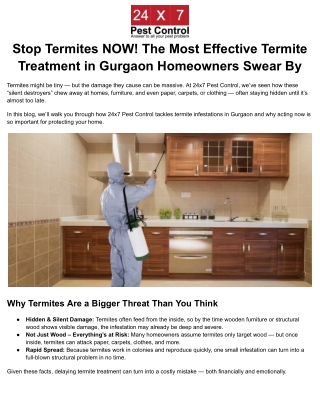 Stop Termites NOW! The Most Effective Termite Treatment in Gurgaon Homeowners Swear By