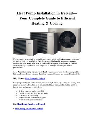 Heat Pump Installation in Ireland  Your Complete Guide to Efficient Heating & Cooling