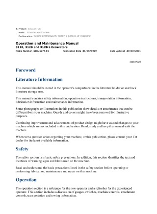 Caterpillar CAT 312B EXCAVATOR (9HR00001-UP) Operation and Maintenance Manual Instant Download