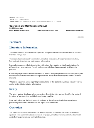 Caterpillar CAT 312E EXCAVATOR (GAC00001-UP) Operation and Maintenance Manual Instant Download