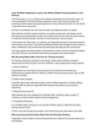 Look 10x More Professional- Launch Your White-Labelled Training Academy in Just 48 Hours