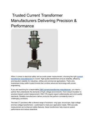 Trusted Current Transformer Manufacturers Delivering Precision & Performance