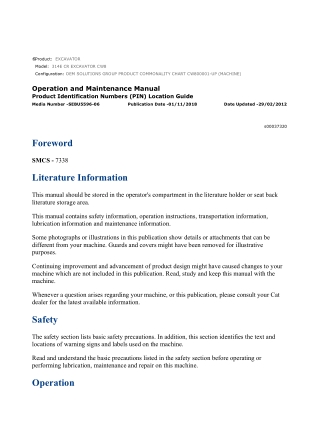 Caterpillar CAT 314E CR EXCAVATOR (CW800001-UP) Operation and Maintenance Manual Instant Download
