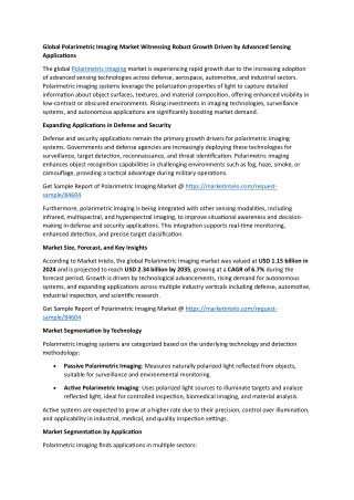 Global Polarimetric Imaging Market Witnessing Robust Growth Driven by Advanced S