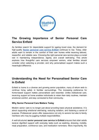 The Growing Importance of Senior Personal Care Service Enfield