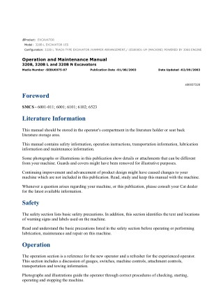 Caterpillar CAT 320B L EXCAVATOR (1ES00001-UP) Operation and Maintenance Manual Instant Download