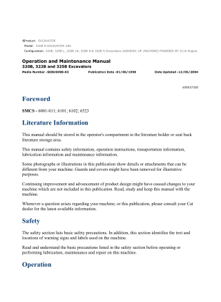 Caterpillar CAT 320B N EXCAVATOR (2AS00001-UP) Operation and Maintenance Manual Instant Download