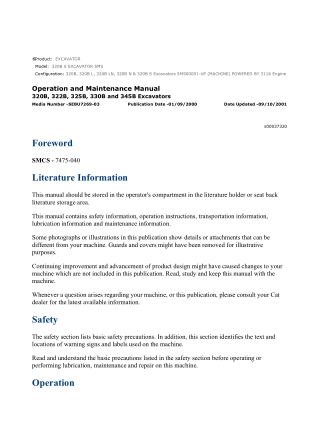 Caterpillar CAT 320B S EXCAVATOR (5MS00001-UP) Operation and Maintenance Manual Instant Download