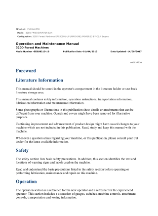 Caterpillar CAT 320D FM EXCAVATOR (EAX00001-UP) Operation and Maintenance Manual Instant Download