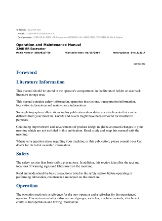 Caterpillar CAT 320D LRR EXCAVATOR (HJC00001-UP) Operation and Maintenance Manual Instant Download