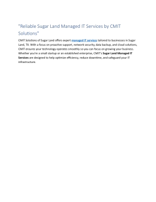Reliable Sugar Land Managed IT Services by CMIT Solutions