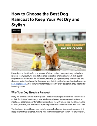 best dog raincoat - The Pet Closet