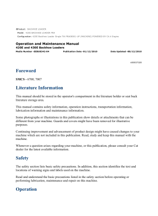 Caterpillar CAT 420E BACKHOE LOADER (PRA00001-UP) Operation and Maintenance Manual Instant Download