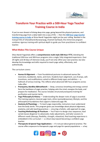 Transform Your Practice with a 500-Hour Yoga Teacher Training Course in India