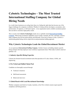 Cybotrix Technologies – The Most Trusted International Staffing Company for Global Hiring Needs