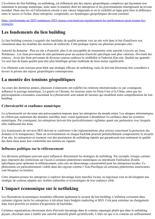 Enjeux géopolitiques actuels sur l'évolution future du lien building.