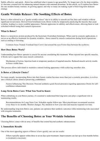 Gentle Wrinkle Relaxer: The Soothing Effects of Botox