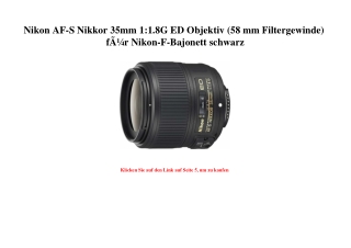 2096 Nikon AF-S Nikkor 35mm 1 1.8G ED Objektiv  58 mm Filtergewinde  fÃƒÂ¼r Nikon-F-Bajonett schwarz 