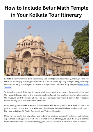 How to Include Belur Math Temple in Your Kolkata Tour Itinerary.