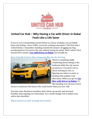 United Car Hub – Why Having a Car with Driver in Dubai Feels Like a Life Saver