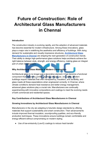 Future of Construction: Role of Architectural Glass Manufacturers in Chennai
