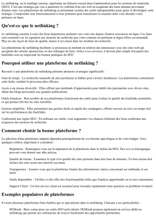 Guide complet sur les plateformes de netlinking