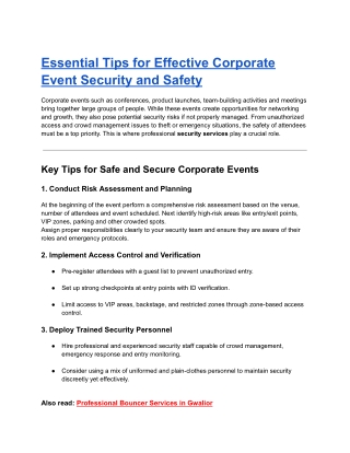 Essential Tips for Effective Corporate Event Security and Safety