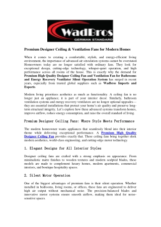 Premium Designer Ceiling & Ventilation Fans for Modern Homes