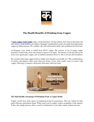 The Health Benefits of Drinking from Copper