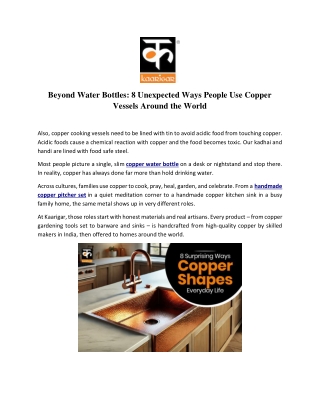 Beyond Water Bottles: 8 Unexpected Ways People Use Copper Vessels Worldwide