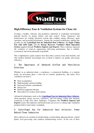 High-Efficiency Fans & Ventilation Systems for Clean Air